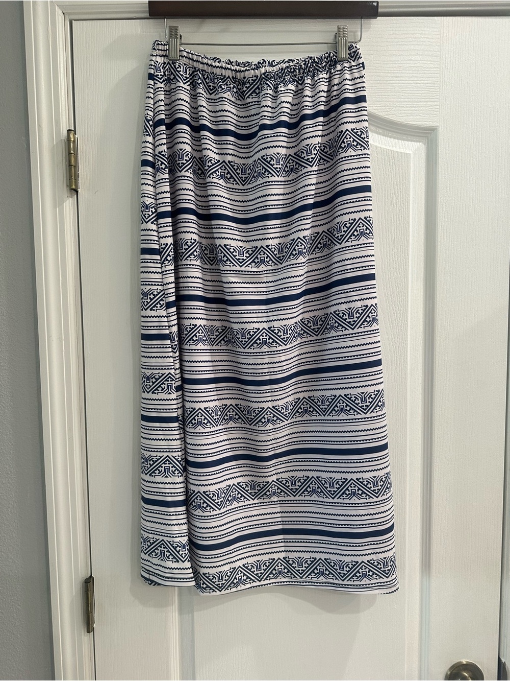 Striped Navy and White Maxi Skirt with Elastic Waist